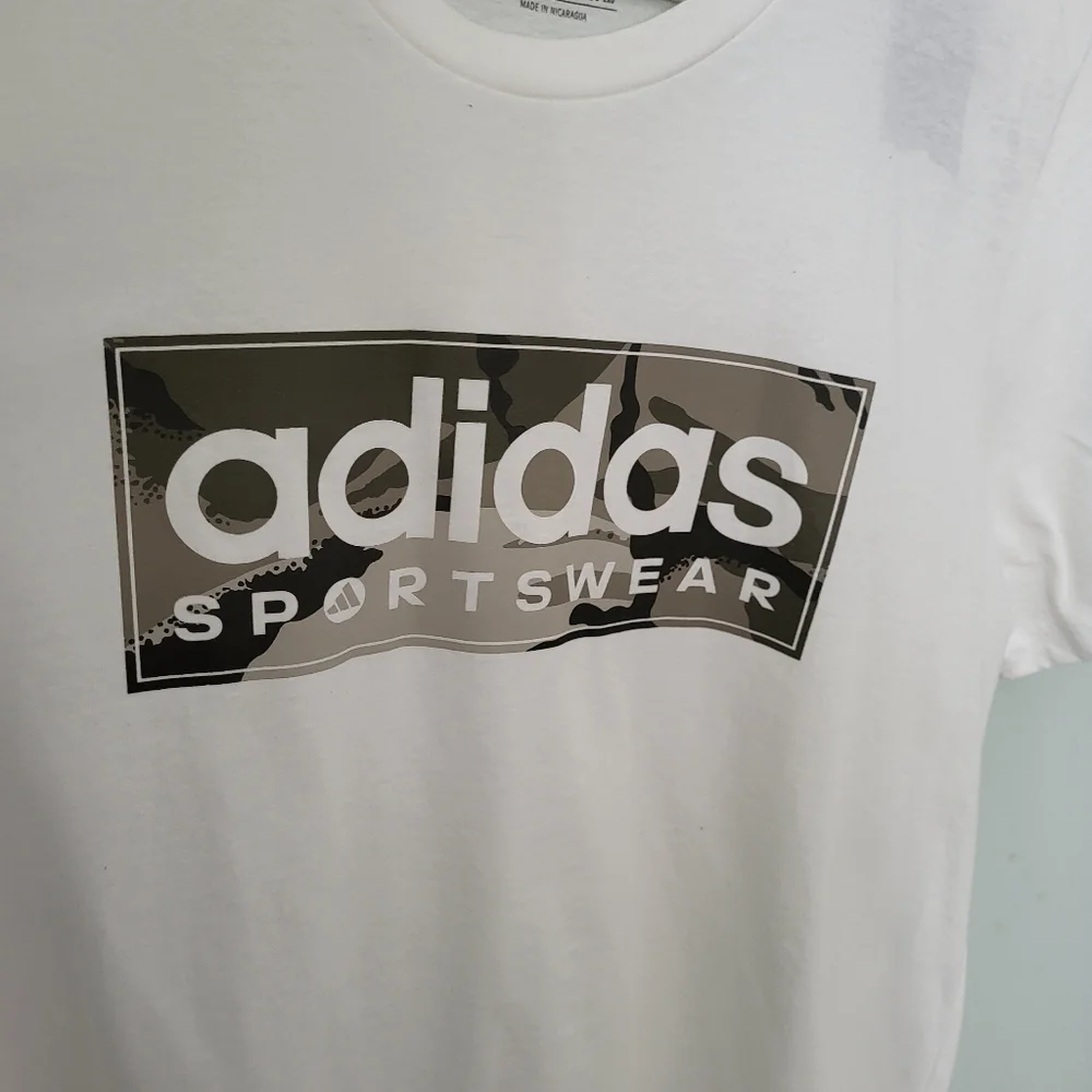 Adidas Men Large Camo Liner Graphic Short‎ Sleeve T-shirt Top White New Cotton